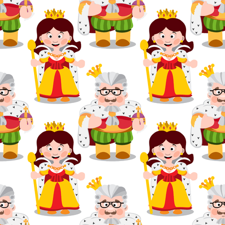 Seamless pattern with cartoon king and queen.のイラスト素材