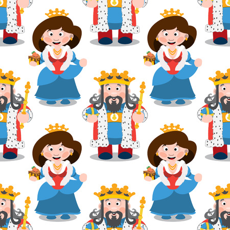 Seamless pattern with cartoon king and queen.のイラスト素材