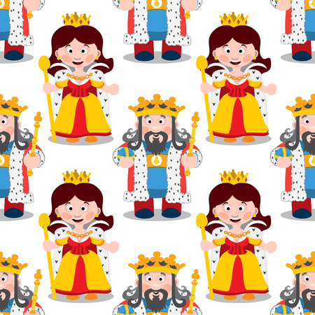 Seamless pattern with cartoon king and queen.のイラスト素材