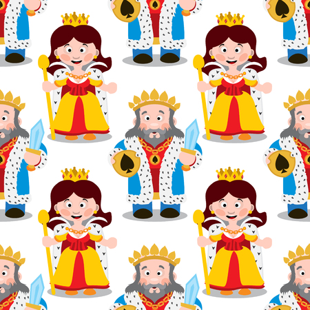 Seamless pattern with cartoon king and queen.のイラスト素材