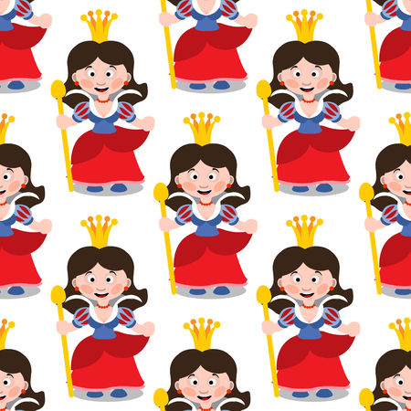 Seamless pattern with cartoon queens on white background.のイラスト素材