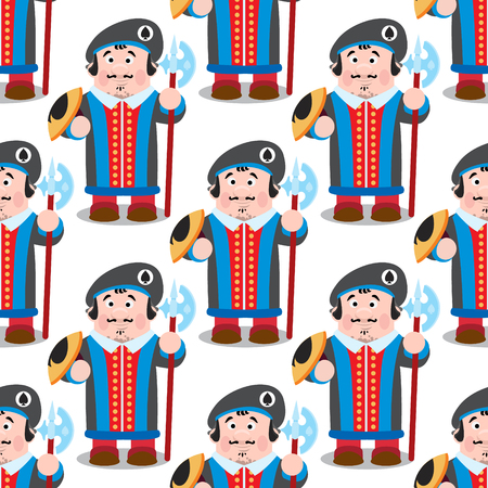 Seamless pattern with cartoon prince on white background.のイラスト素材