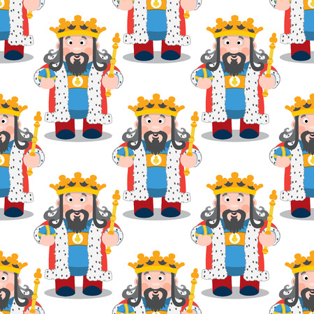 Seamless pattern with cartoon kings on white background.のイラスト素材
