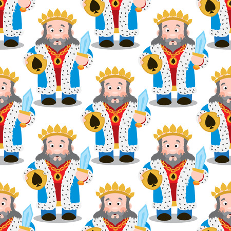 Seamless pattern with cartoon kings on white background.のイラスト素材