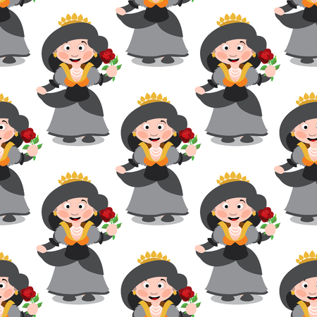 Seamless pattern with cartoon queens on white background.のイラスト素材