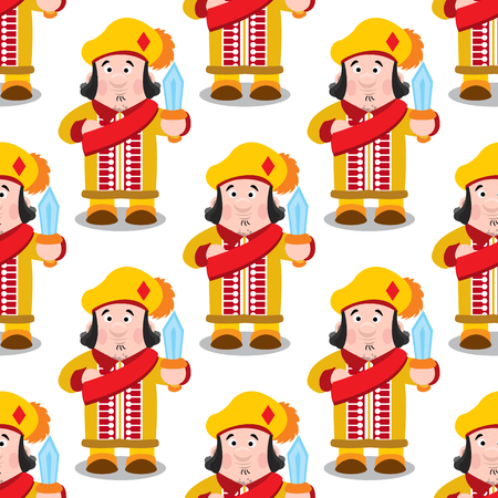 Seamless pattern with cartoon prince on white background.のイラスト素材