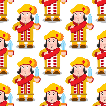 Seamless pattern with cartoon prince on white background.のイラスト素材