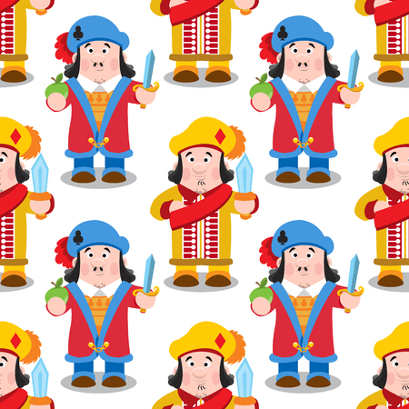 Seamless pattern with cartoon prince on white background.のイラスト素材