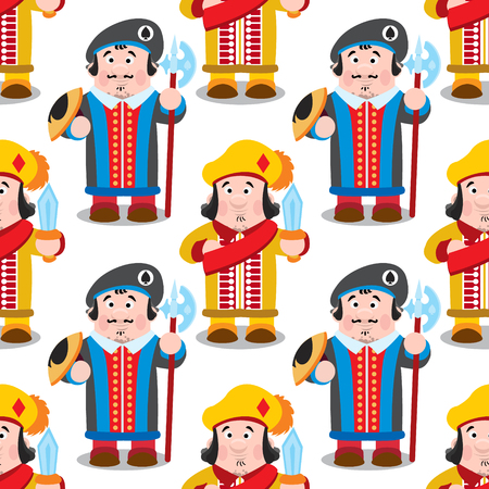 Seamless pattern with cartoon prince on white background.のイラスト素材