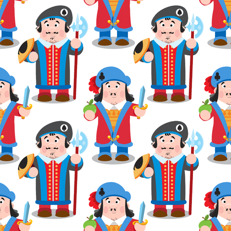Seamless pattern with cartoon prince on white background.のイラスト素材