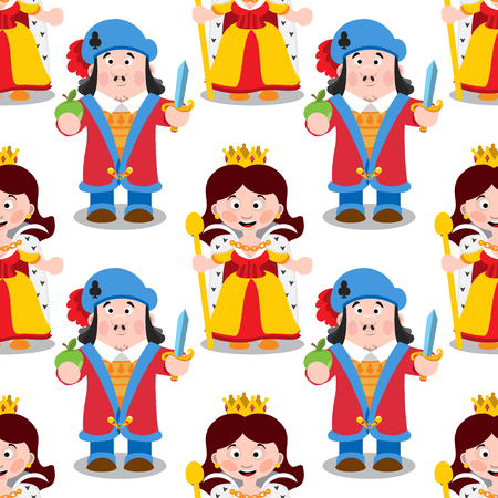Seamless pattern with cartoon queen and prince.のイラスト素材