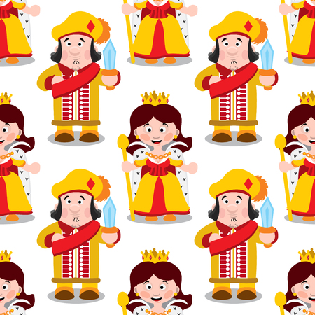 Seamless pattern with cartoon queen and prince.のイラスト素材