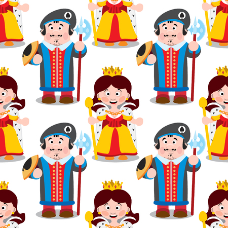 Seamless pattern with cartoon queen and prince.のイラスト素材