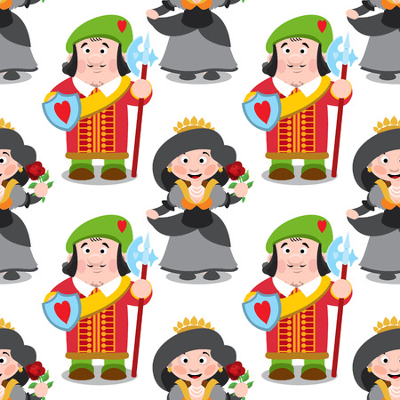 Seamless pattern with cartoon queen and prince.のイラスト素材