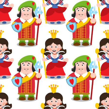 Seamless pattern with cartoon queen and prince.のイラスト素材