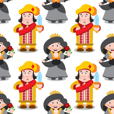 Seamless pattern with cartoon queen and prince.のイラスト素材