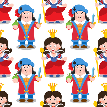 Seamless pattern with cartoon queen and prince.のイラスト素材