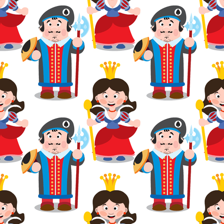 Seamless pattern with cartoon queen and prince.のイラスト素材