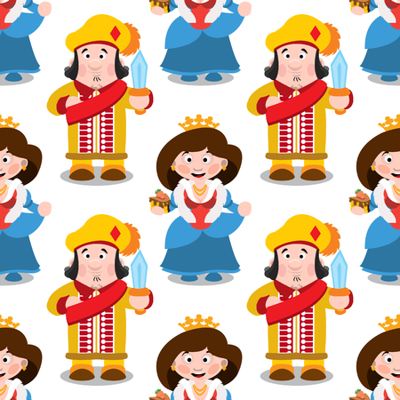 Seamless pattern with cartoon queen and prince.のイラスト素材