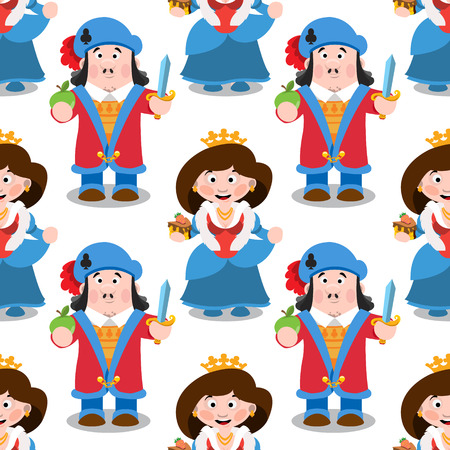 Seamless pattern with cartoon queen and prince.のイラスト素材