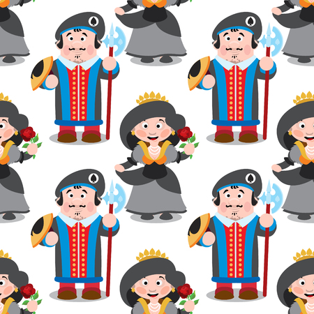 Seamless pattern with cartoon queen and prince.のイラスト素材