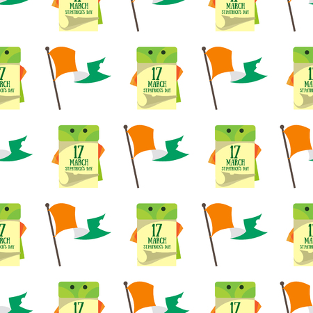 Seamless pattern with an Irish flag and a calendar on 17 March.のイラスト素材