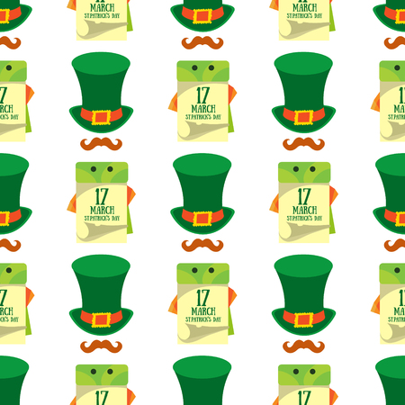 Seamless pattern with a green hat and a calendar on 17 March.のイラスト素材