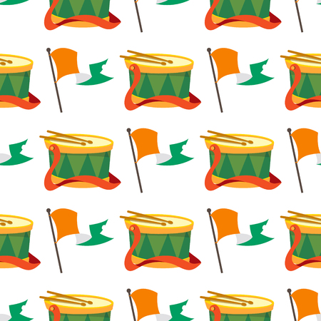 Seamless pattern with an Irish flag and a drum.のイラスト素材