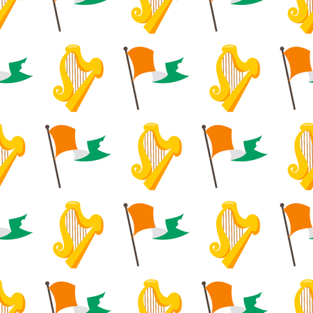 Seamless pattern with a Green snake in an Irish flag and the golden harp.のイラスト素材
