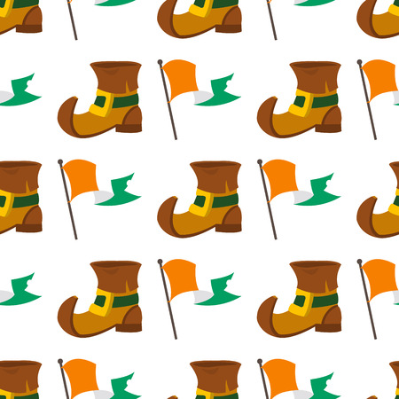 Seamless pattern with an Irish flag and shoes leprechaun.のイラスト素材