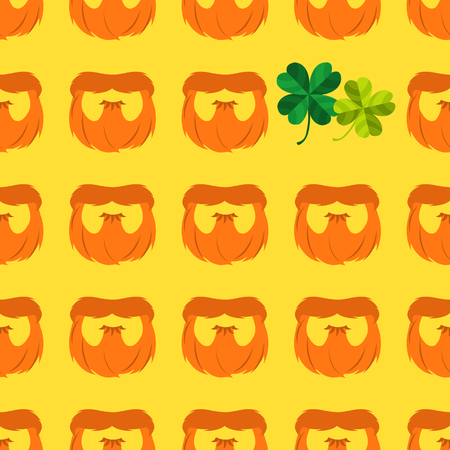Seamless pattern with a red beard and a four leaf clover.のイラスト素材