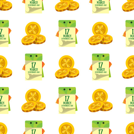 Seamless pattern with a calendar on 17 March and three gold coins.のイラスト素材