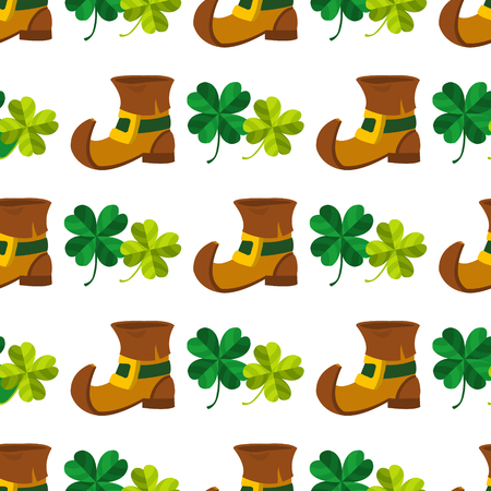 Seamless pattern with four leaf clover and shoes leprechaunのイラスト素材