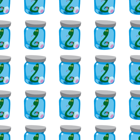 Seamless pattern with an Green snake in a glass jar.のイラスト素材