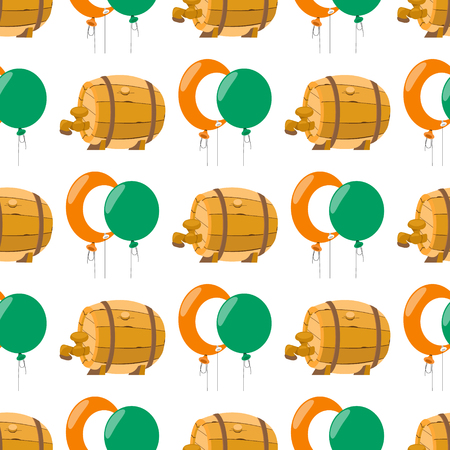 Seamless pattern with a balloons and a wooden beer barrel.のイラスト素材
