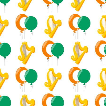 Seamless pattern with golden harp and a balloons.のイラスト素材