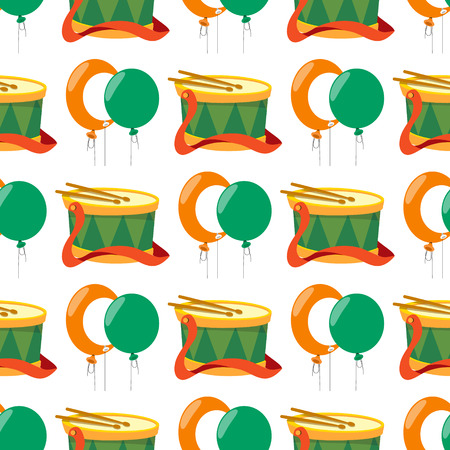 Seamless pattern with a drum and a balloons.のイラスト素材