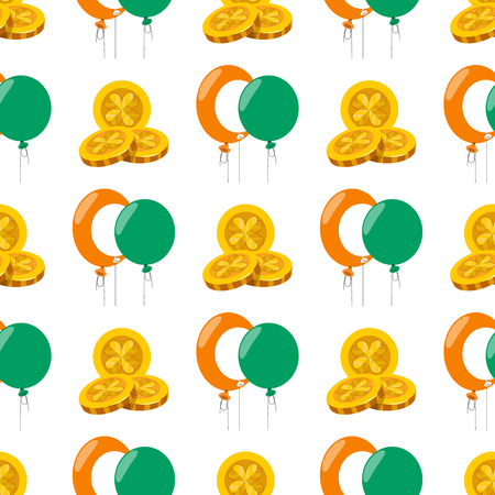 Seamless pattern with a balloons and three gold coins.のイラスト素材
