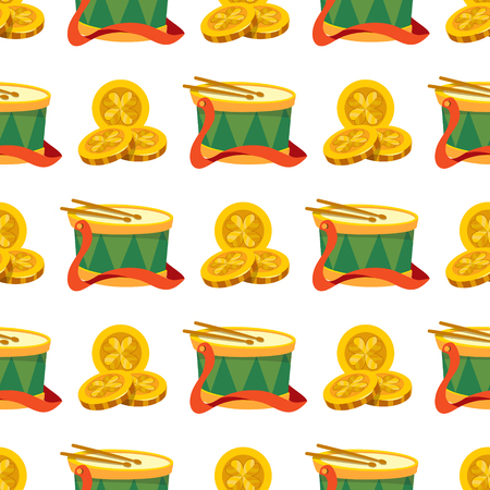 Seamless pattern with a green hat and a drum.のイラスト素材