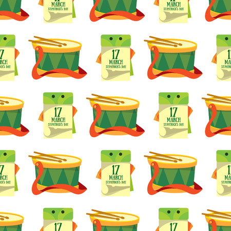Seamless pattern with a drum and a calendar on 17 March.のイラスト素材