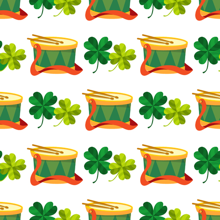 Seamless pattern with a drum and four leaf clover.のイラスト素材