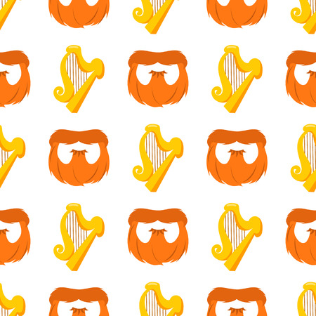 Seamless pattern with golden harp and a red beard.のイラスト素材