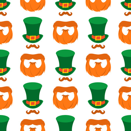 Seamless pattern with a green hat and a red beard.のイラスト素材