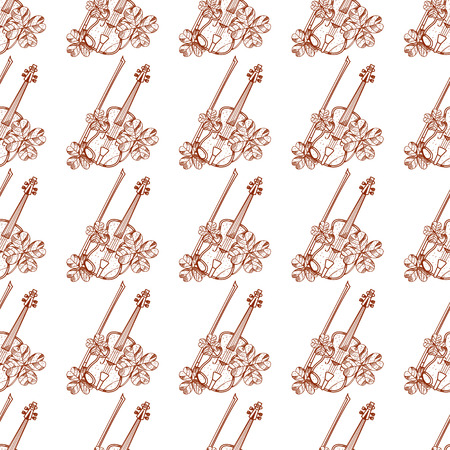 Violin and clover seamless pattern.のイラスト素材