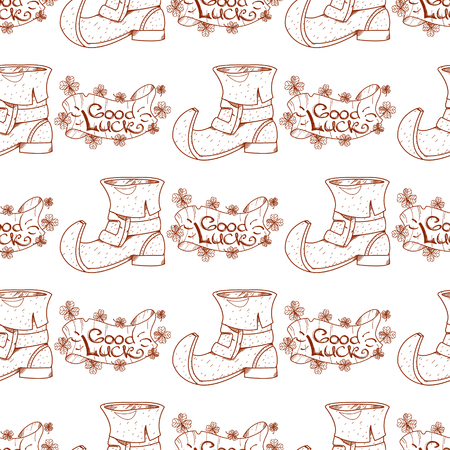 Boots leprechaun and clover seamless pattern.のイラスト素材