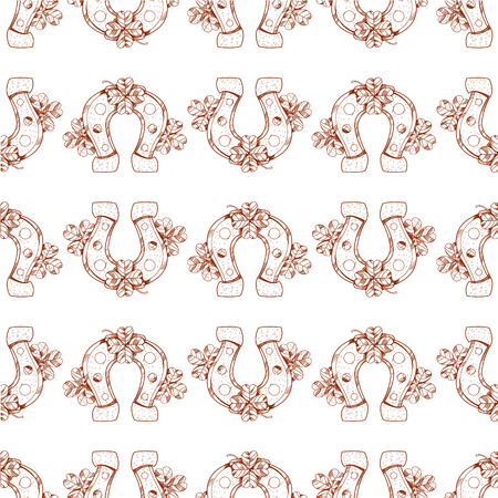 Seamless pattern with clover and horseshoe.のイラスト素材