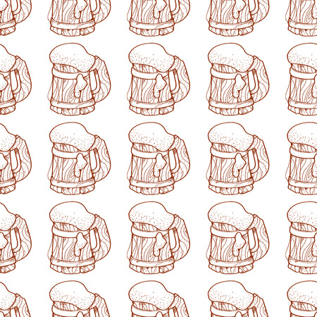 Seamless pattern with a mug of foamy beer.のイラスト素材