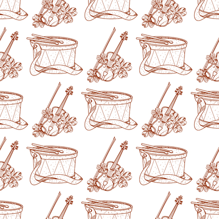 Seamless pattern with drum and violin.のイラスト素材