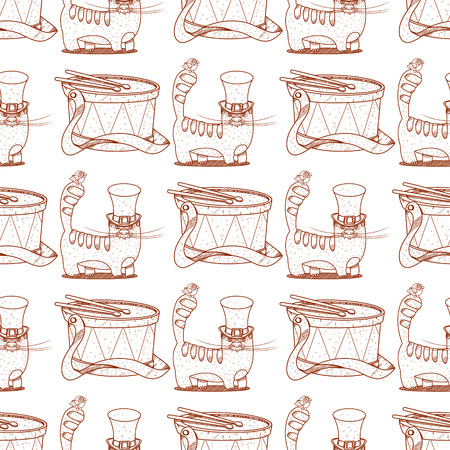 Seamless pattern with a drum and a cat in the hat long.のイラスト素材