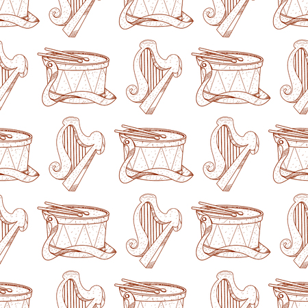 Seamless pattern with the drum and harp.のイラスト素材